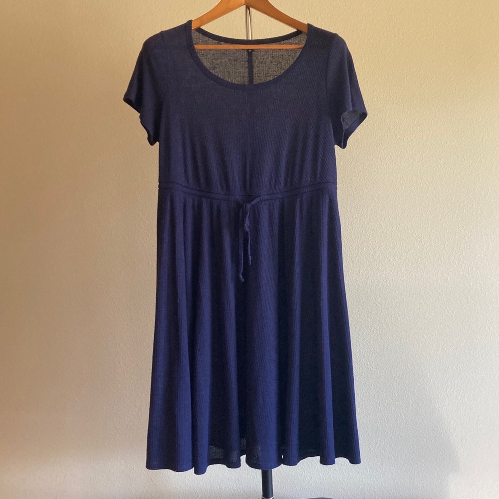 Torrid Navy Blue Knit Dress w/Tie & Ribbing Detail
